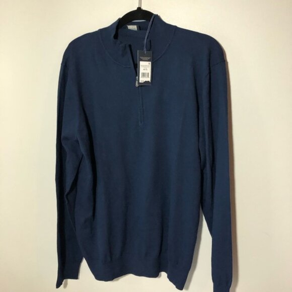 Faherty NWT movement quarter zip collared sweater marine blue Heather mens XL - Picture 1 of 8